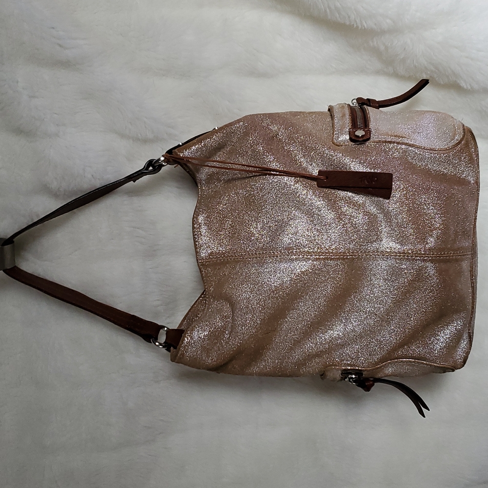 Tano Silver Sparkle Genuine Leather Shoulder Bag. Gem